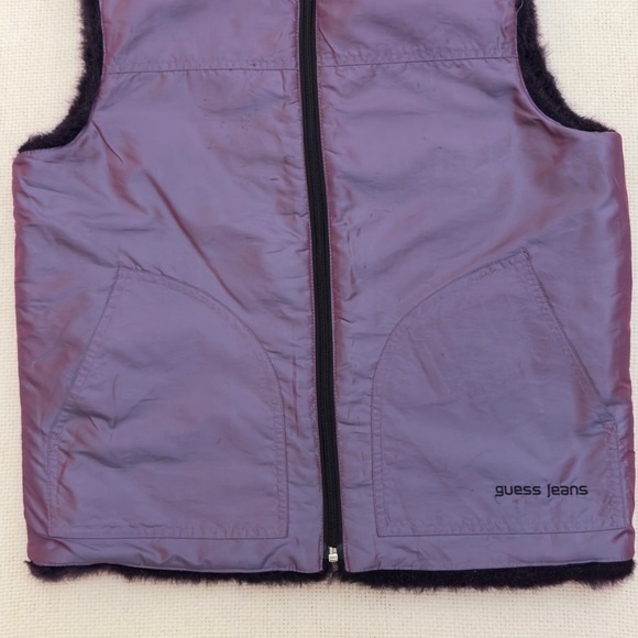 Vintage Y2K Guess Iridescent Faux Fur Reversible Vest - Picture 4 of 16